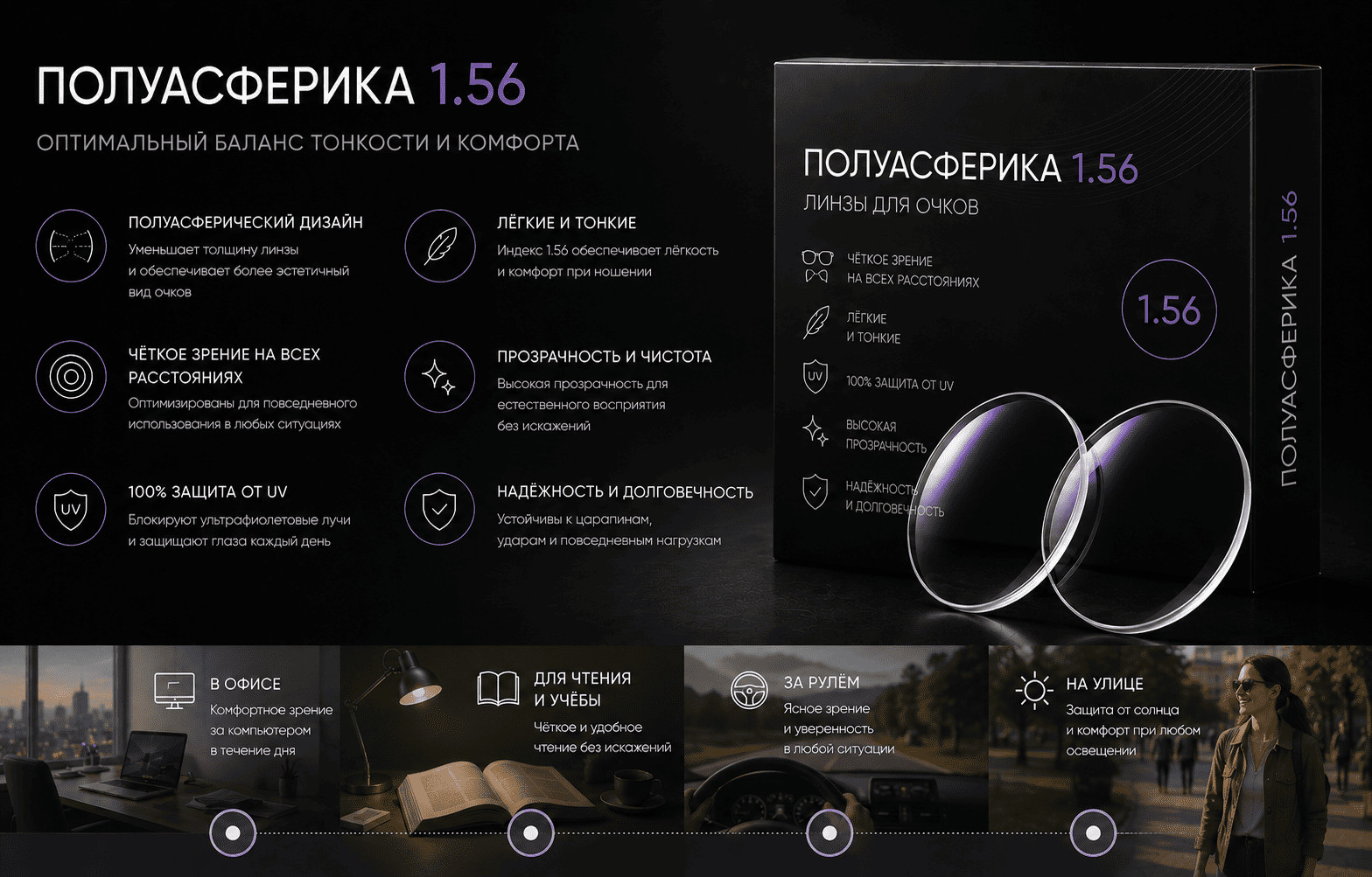 Полуасферика 1.56 — Фотохром класс А НМС-GREEN (цвета)